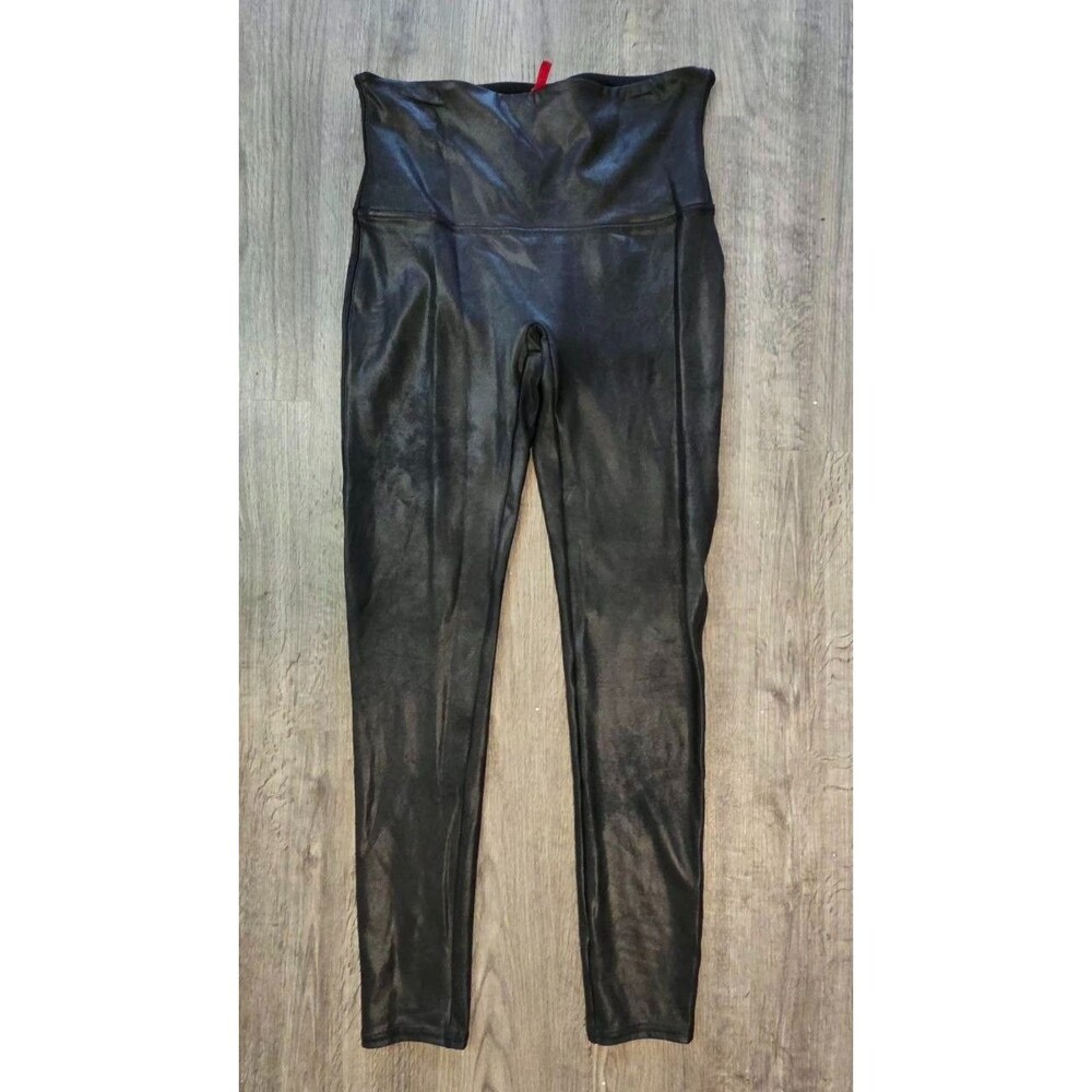 Spanx black faux leather-look leggings with red tag size XL
